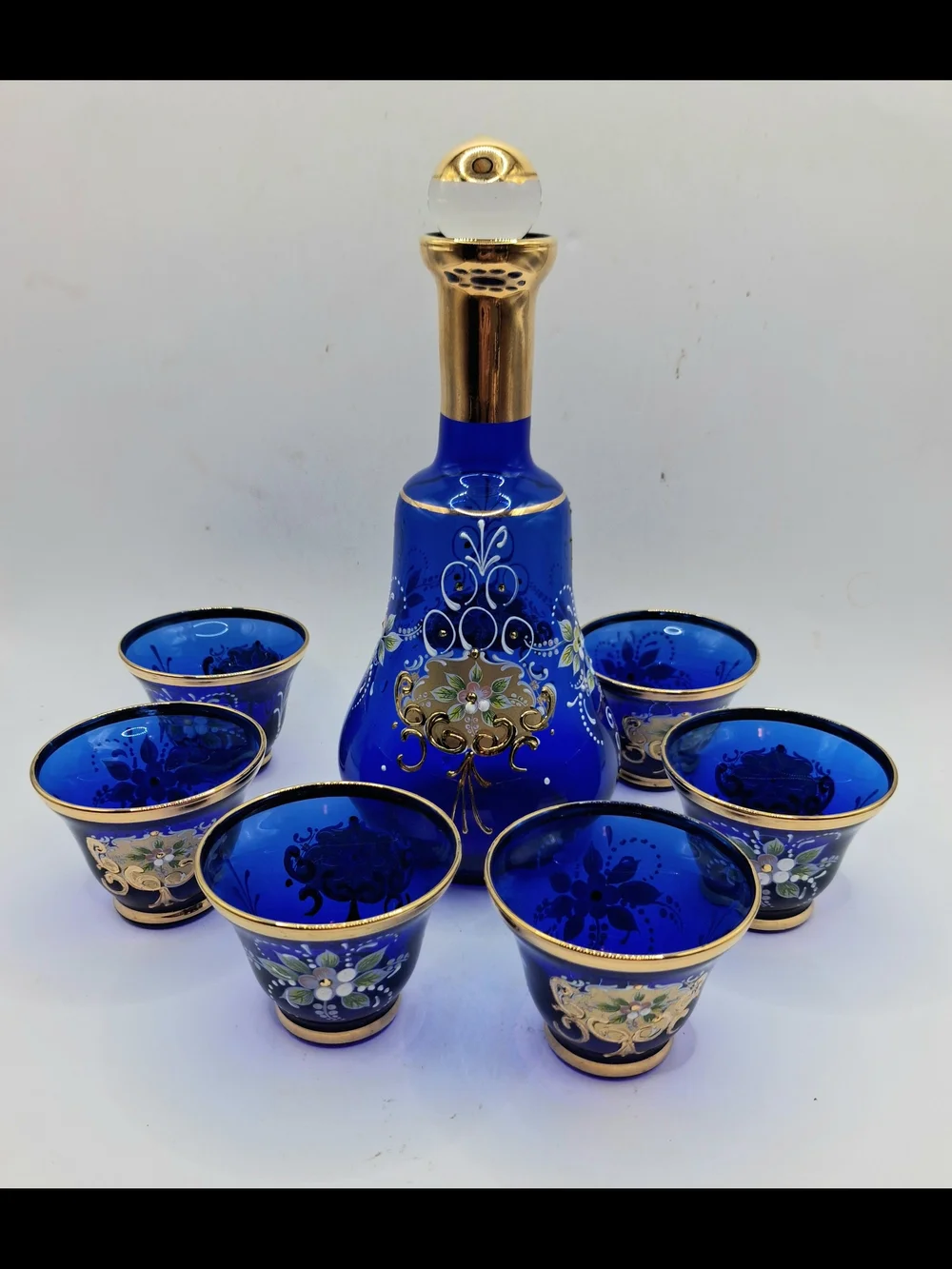 Cobalt Blue Gold-Trim Glass Decanter Set